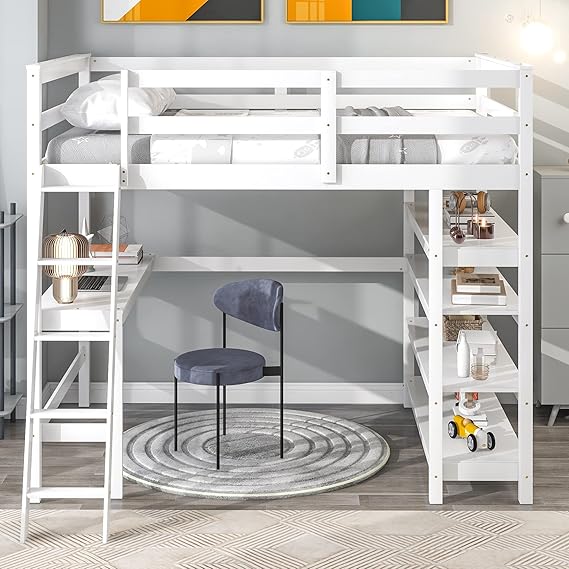 full size Wood Loft Bed with Desk